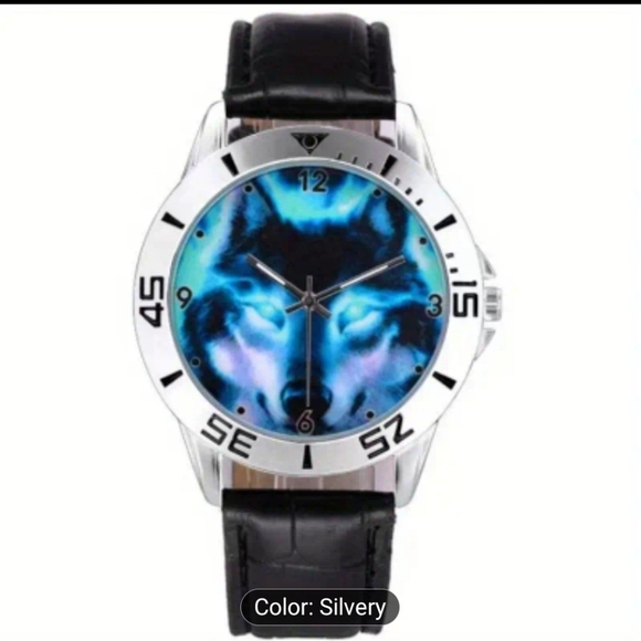 Wolf Design Silver and Black Watch - Picture 2 of 2